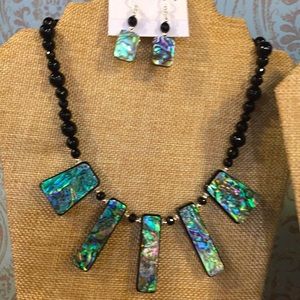 Abalone and Onyx Necklace and Earrings